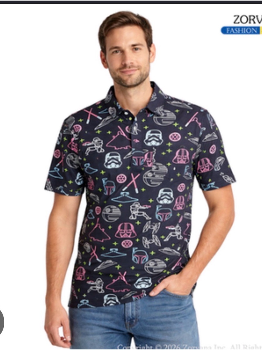 chubbies Navy Star Wars Graphic Polo with Multicolor Accents